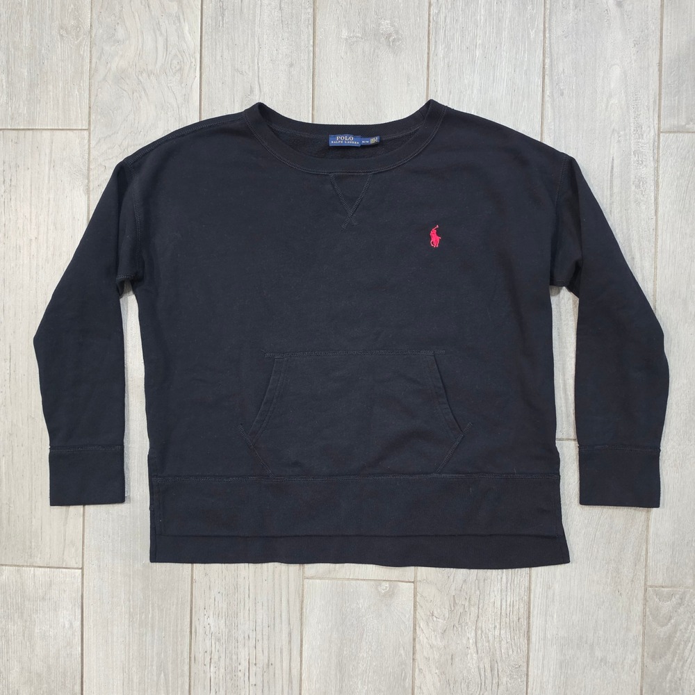 Polo Ralph Lauren Mens Black Crewneck Sweatshirt Red Pony Logo Pocket Medium
